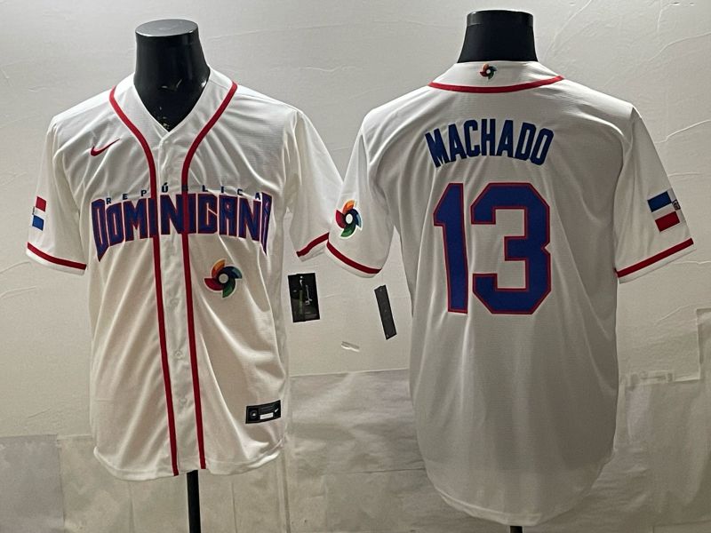 Men 2026 World Cub #13 Machado White Game Nike MLB Jersey style 008